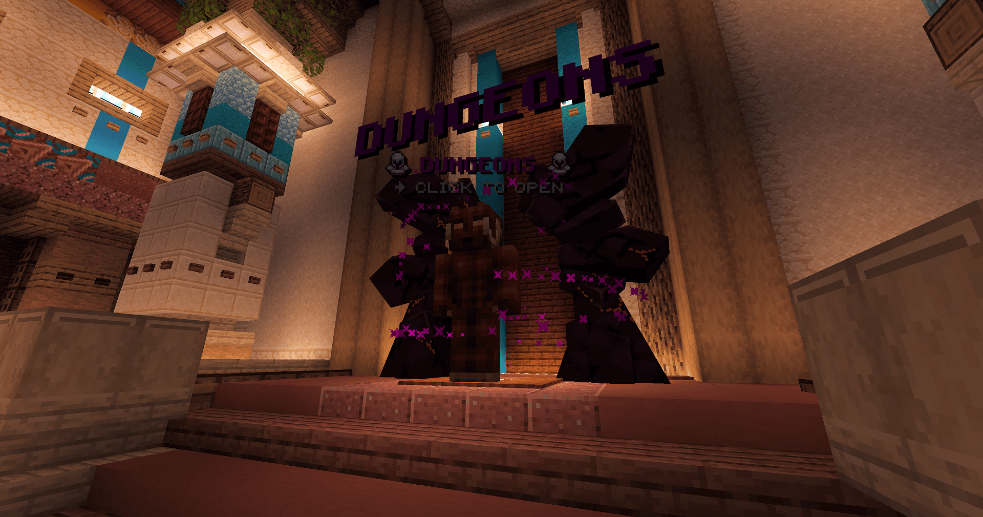 Dungeon portal hall and statues in NobleMC