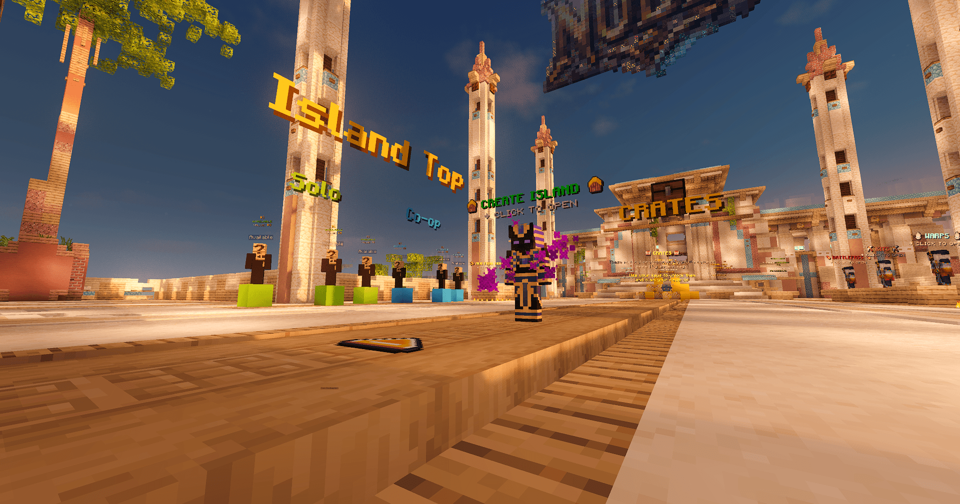 Island Top, solo and co-op starts, and island creation area in NobleMC