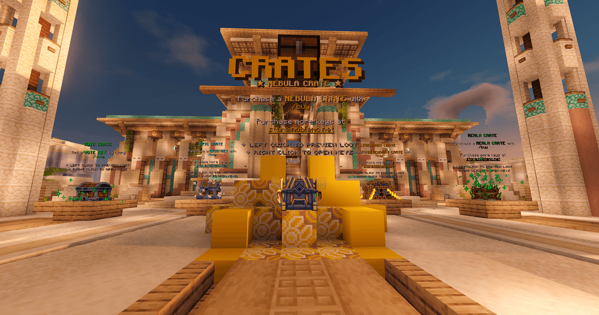 NobleMC guide and island features area in the main hub